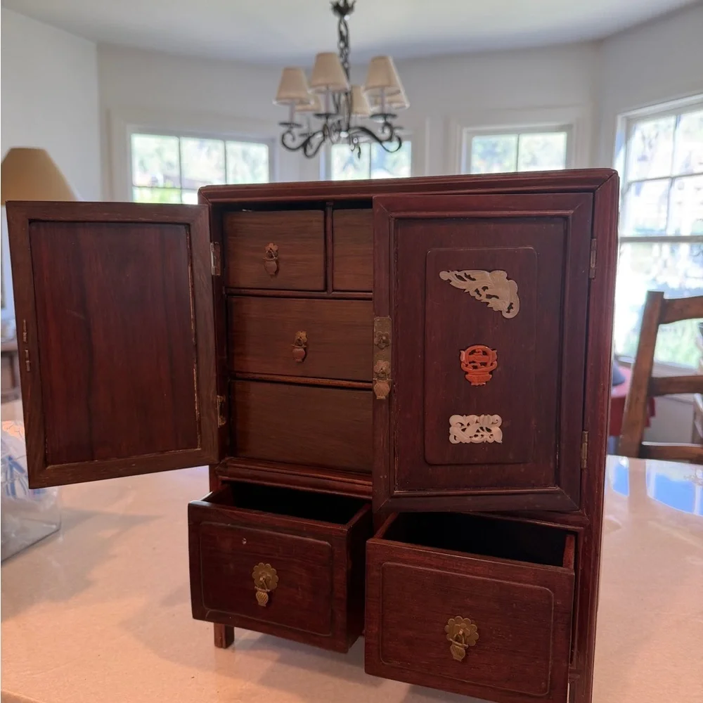 19th century Antique Rosewood Jewelry Armoire Cabinet
